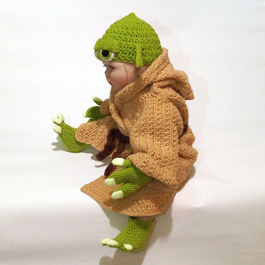 Yoda Style Newborn Infant Baby Photography Prop Crochet Knit Costume Set Handmade Toddler Cap Outfits for Baby Shower Gift (6)