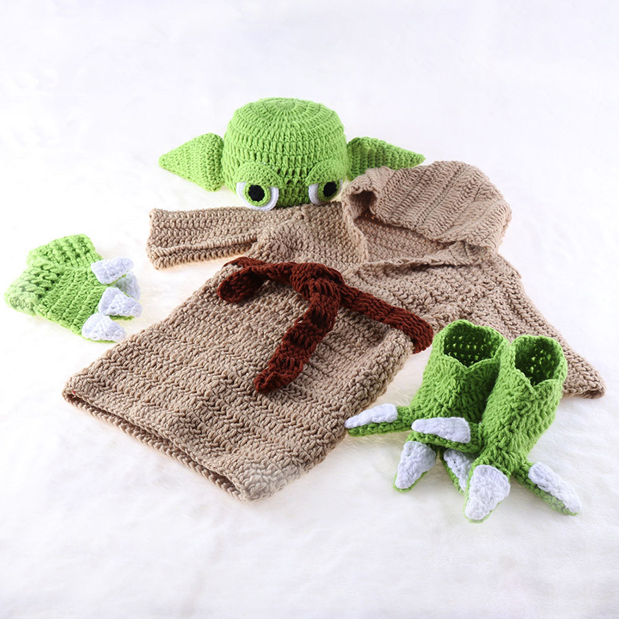 Yoda Style Newborn Infant Baby Photography Prop Crochet Knit Costume Set Handmade Toddler Cap Outfits for Baby Shower Gift (7)