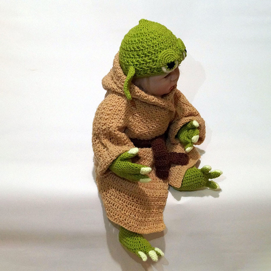 Yoda Style Newborn Infant Baby Photography Prop Crochet Knit Costume Set Handmade Toddler Cap Outfits for Baby Shower Gift (4)
