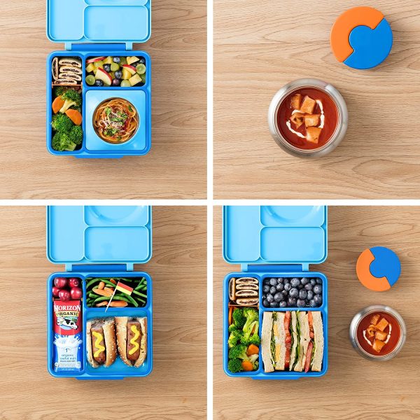 Bento Box For Kids Insulated Bento Lunch Box With Leak Proof Thermos Food Jar 3 Compartments