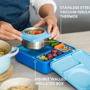 Bento Box For Kids Insulated Bento Lunch Box With Leak Proof Thermos Food Jar 3 Compartments