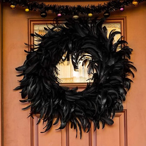 Black Halloween Feathers Wreath