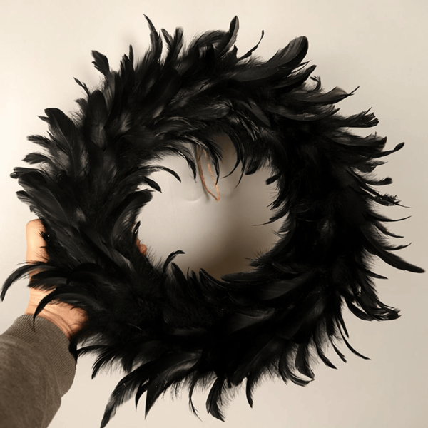 Black Halloween Feathers Wreath