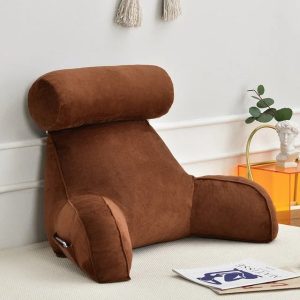 Backrest Pillow With Arms Adjustable Headrest Back Cushion With Detachable Neck Pillow Bed Reading