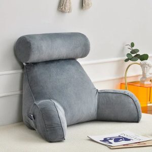 Backrest Pillow With Arms Adjustable Headrest Back Cushion With Detachable Neck Pillow Bed Reading