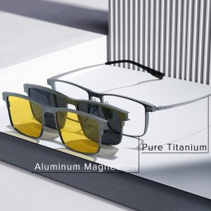 Optical Night Vision Polarized Magnetic Clip Glasses For Men Pure Titanium Frame