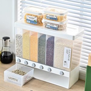 Wall Mounted Dry Food Dispenser 6 3 Grid Cereal Dispenser Kitchen Storage Organizer