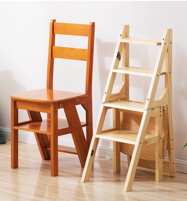 Wooden Ladder Chair 4 Step Folding Portable Wooden Stool
