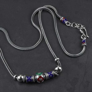 Vintage Enameling Beads Real 925 Sterling Silver Necklace