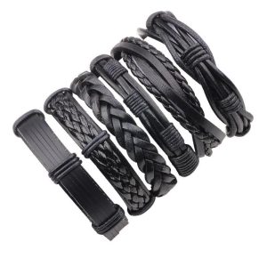 Vintage Casual Leather Charm Bracelets - Multilayer Braid Wrap Bangles