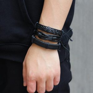 Vintage Casual Leather Charm Bracelets - Multilayer Braid Wrap Bangles