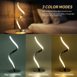 Modern Spiral Table Lamp - Touch Control Bedside Lamp, 3 Colors & Fully Stepless Dimmable Nightstand Lamps For Bedroom, Living Room & Office(3000K 4000K 5000K)