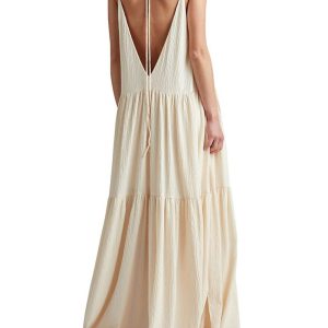 Elegant Resort Deep V-Neckline Strappy Maxi Dress