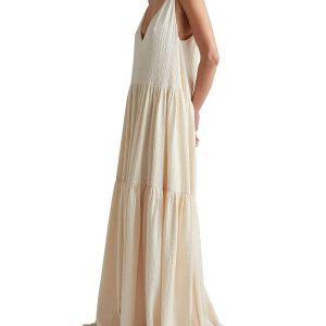 Elegant Resort Deep V-Neckline Strappy Maxi Dress