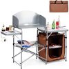 Folding Grill Table With 26'' Tabletop And Detachable Windscreen, Aluminum Portable Camp Cook Station Carry Bag Quick Set-Up, Bbq Camping Picnic Backyard Outdoor Camping Kitchen Table (Brown)