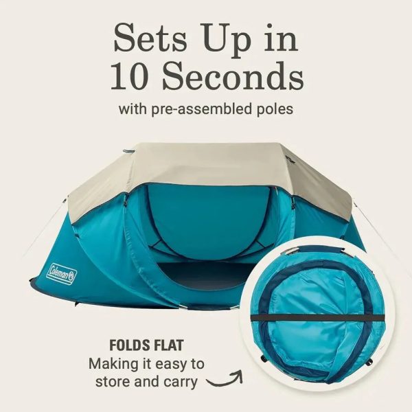 Pop-Up Camping Tent With Setup, 2/4 Person Tent Sets Up In 10 Seconds, Includes Pre-Assembled Poles, Adjustable Rainfly