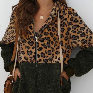 Chic Leopard Zip-Up Patchwork Hooded Coat(5 Colors)