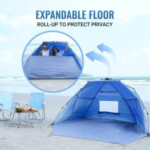 Beach Tent Pop Up Shade, 10S Easy Set Up Portable Beach Canopy Tent Sun Shelter For 3-4 Person, Lightweight Tent