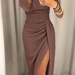 Chic Wrap Maxi Dress With Slit & Collar – Available In 5 Stunning Colors