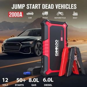 Gooloo Jump Starter Battery Pack - Red 1500A Black 2000A Peak Jump Box, Water-Resistant Battery Booster For Up To 8.0L Gas Or 6.0L Diesel Engine,12V Supersafe Portable Jumper Starter With Quick Charge,Type C Port