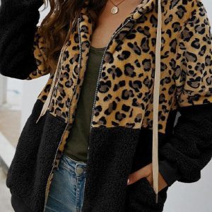 Chic Leopard Zip-Up Patchwork Hooded Coat(5 Colors)