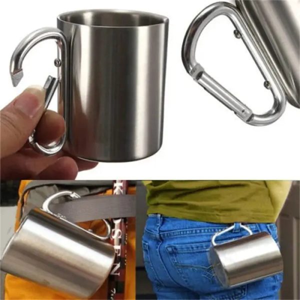 Outad 180Ml Stainless Steel Cup For Camping Traveling Outdoor Cup Double Wall Mug With Carabiner Hook Handle Dropshipping