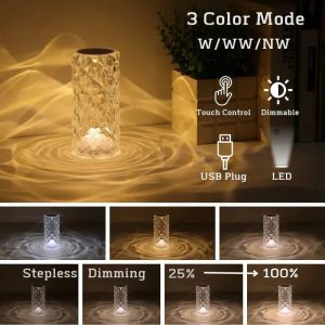 Crystal Table Lamp For Bedroom 16 Colors Touch/Remote Dimmable Night Light Usb Led Bedside Diamond Rose Lamp