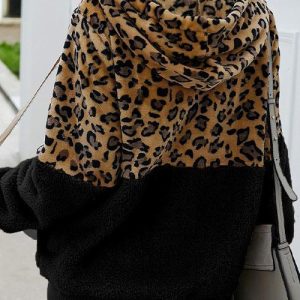 Chic Leopard Zip-Up Patchwork Hooded Coat(5 Colors)