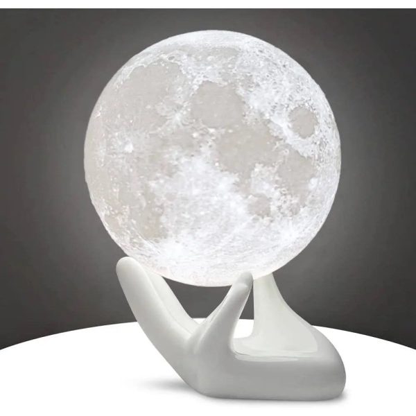 Moon Lamp, 3.5 Inch 3D Printing Lunar Lamp Night Light With White Hand Stand As Kids Women Girls Boy Birthday Gift, Usb Charging Touch Control Brightness Two Tone Warm Cool White