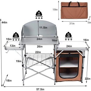 Folding Grill Table With 26'' Tabletop And Detachable Windscreen, Aluminum Portable Camp Cook Station Carry Bag Quick Set-Up, Bbq Camping Picnic Backyard Outdoor Camping Kitchen Table (Brown)