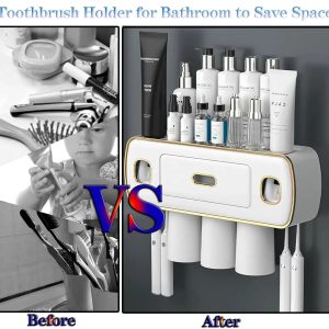 Magnetic Adsorption Inverted Toothbrush Holder With Automatic Toothpaste Squeezer Dispenser - Bathroom Accessories Set