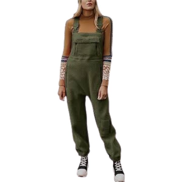 Fleece Overalls With Adjustable Straps And Utility Pockets