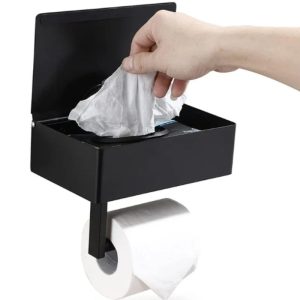 Black Elegance Guard: A Sophisticated Matte Black Toilet Roll Holder Featuring A Smart Storage Compartment.