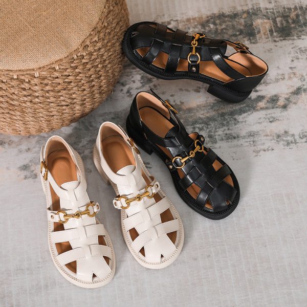 Vintage Woven Toe Cap Roman Style Buckle Sandals For Women