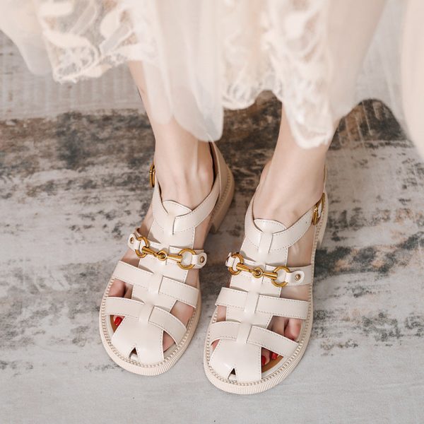 Vintage Woven Toe Cap Roman Style Buckle Sandals For Women