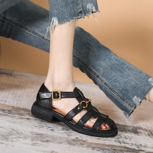 Vintage Woven Toe Cap Roman Style Buckle Sandals For Women