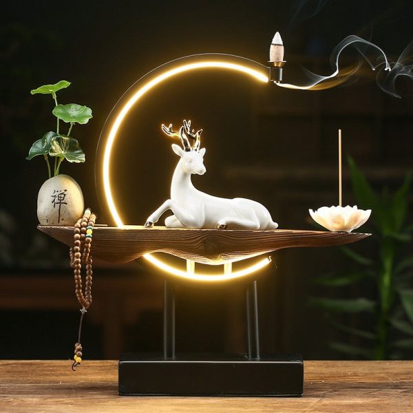 Lucky Deer Led Backflow Waterfall Incense Burner