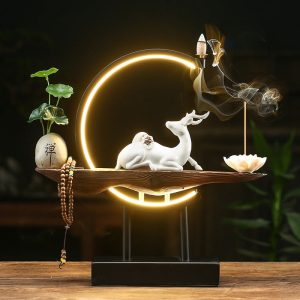 Lucky Deer Led Backflow Waterfall Incense Burner