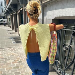 Butter Yellow Open-Back Knit Sweater Vest