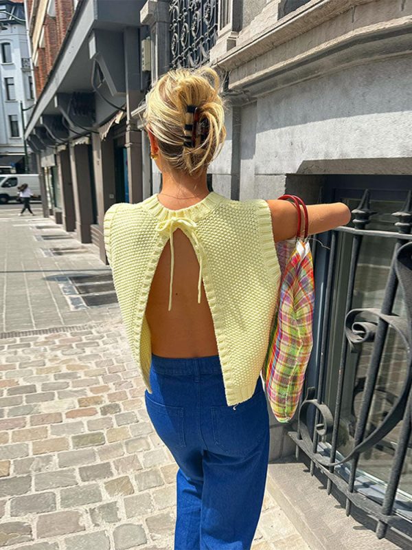 Butter Yellow Open-Back Knit Sweater Vest