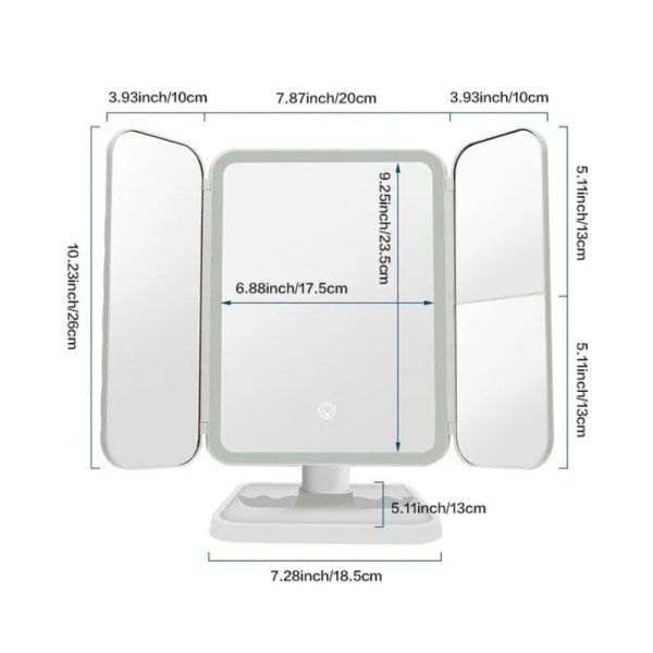 Trifold Led Illuminated Makeup Mirror With Touch Sensor