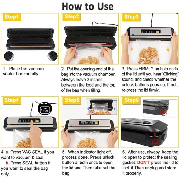 Food Vacuum Sealer With 2 Rolls Of Vacuum Sealer Bags, Dry & Moist Food Modes, Led Indicator Lights, Easy-To-Clean Design