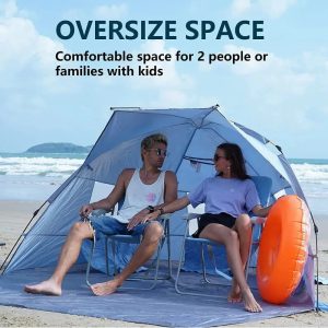 Beach Tent Pop Up Shade, 10S Easy Set Up Portable Beach Canopy Tent Sun Shelter For 3-4 Person, Lightweight Tent