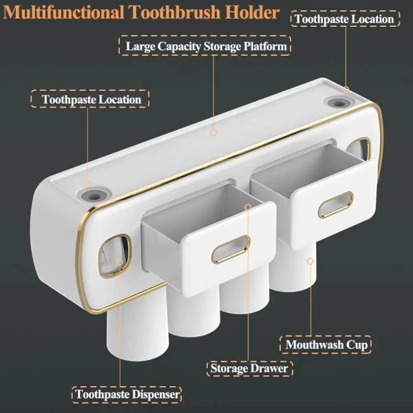 Magnetic Adsorption Inverted Toothbrush Holder With Automatic Toothpaste Squeezer Dispenser - Bathroom Accessories Set