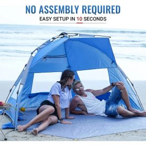 Beach Tent Pop Up Shade, 10S Easy Set Up Portable Beach Canopy Tent Sun Shelter For 3-4 Person, Lightweight Tent