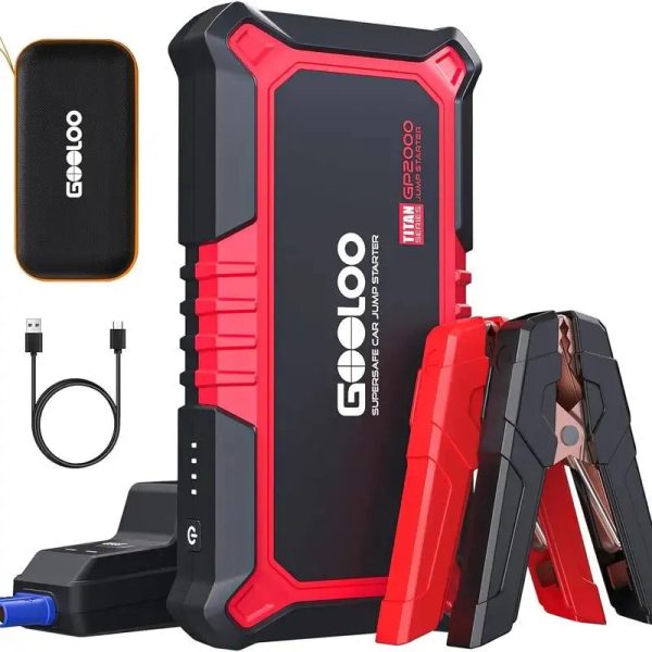 Gooloo Jump Starter Battery Pack - Red 1500A Black 2000A Peak Jump Box, Water-Resistant Battery Booster For Up To 8.0L Gas Or 6.0L Diesel Engine,12V Supersafe Portable Jumper Starter With Quick Charge,Type C Port