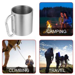 Outad 180Ml Stainless Steel Cup For Camping Traveling Outdoor Cup Double Wall Mug With Carabiner Hook Handle Dropshipping