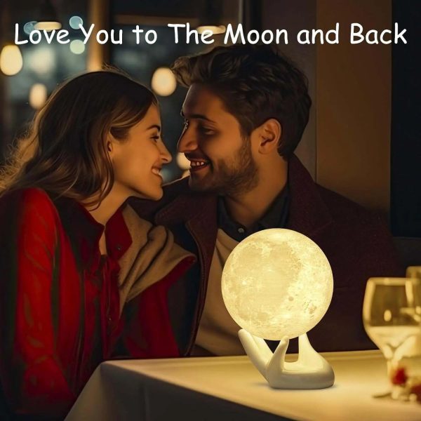 Moon Lamp, 3.5 Inch 3D Printing Lunar Lamp Night Light With White Hand Stand As Kids Women Girls Boy Birthday Gift, Usb Charging Touch Control Brightness Two Tone Warm Cool White