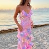 Women'S Chic Colorful Ruffle Sling Dress- Sexy V-Neck Sleeveless Long Beach Dress