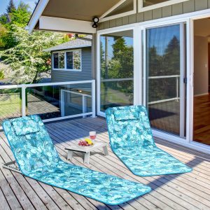 Portable Low Folding Pool Beach Tanning Lounge Chair 2 Pcs